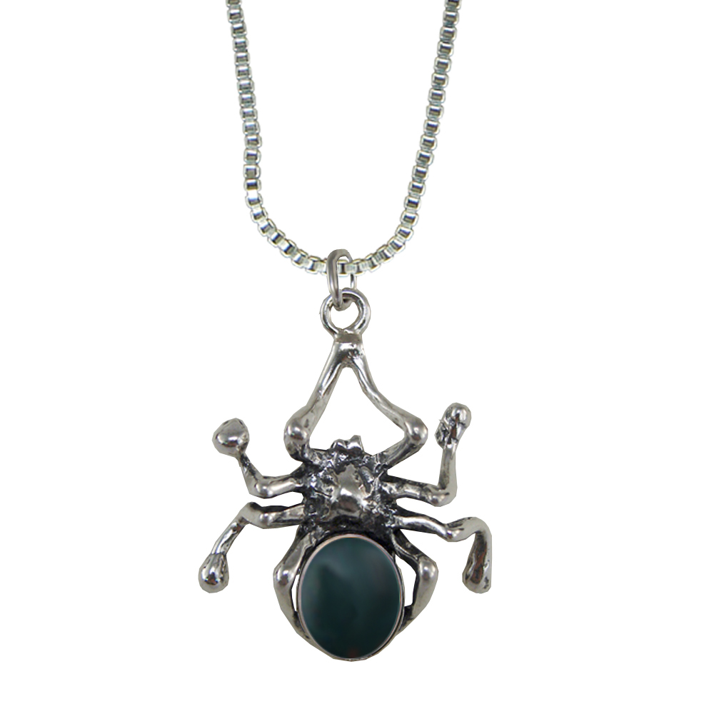 Sterling Silver Spider Pendant With Bloodstone